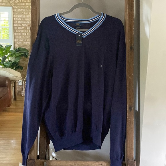 BROOKS BROTHERS 346 COTTON NAVY V NECK SWEATER MEN LARGE NEW